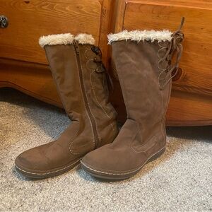 Kirsten brown tan with fur zip up lace up mid calf winter boots size 6.5